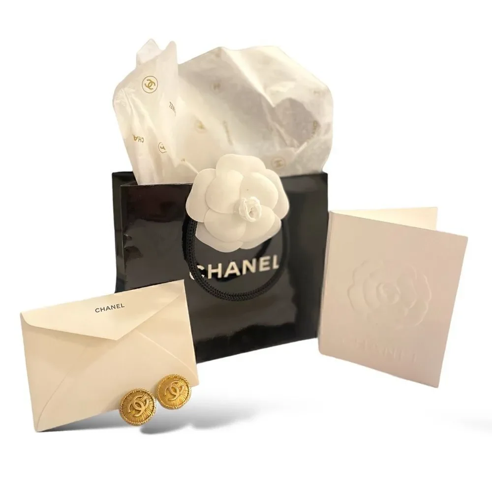 CHANEL Vintage Small Gold Metal CC Interlocking Logo Buttons (Two)